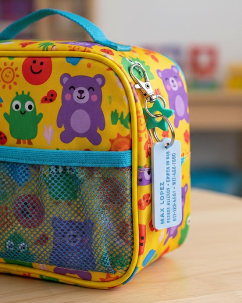 Llavero personalizado con información de emergencia para niños: llavero para mochila escolar imagen 7