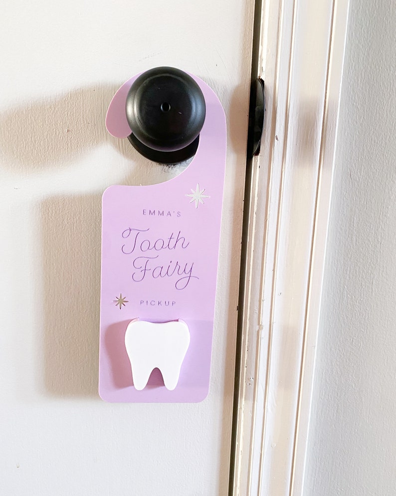Tooth Fairy Door Holder, Custom Tooth Fairy Box, Personalized, Please Stop Here, Door Handle, Pick Up, Boy, Girl, pick up box, holder Bild 6