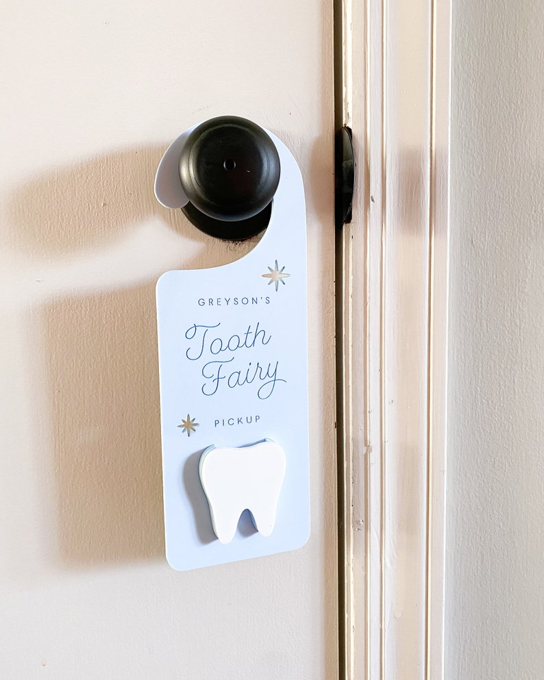 Tooth Fairy Door Holder, Custom Tooth Fairy Box, Personalized, Please Stop Here, Door Handle, Pick Up, Boy, Girl, pick up box, holder Bild 7