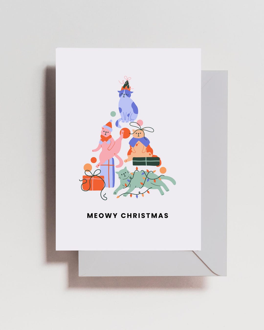 Cat Lover Christmas Card • meowy Christmas • cat Pun Holiday Card - Etsy
