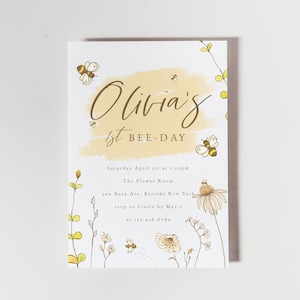 First Bee Day Invitation, Bumble Bee Theme, First Birthday, Twins, Girl, Theme, Invite, Flowers, Printed Set Envelopes