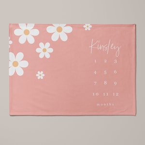 Floral Baby Milestone Blanket, Daisy, Girl Flower Milestone, Floral, Blanket, Month, Custom, Age, New Mom Baby Shower Gift, hospital blanket