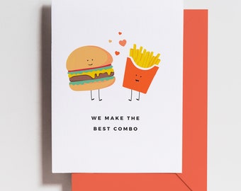 Funny Valentine's Day Card -  Anniversary Card - LOVE Burger and Fries Pun Food Funny Valentine's Day - For Him - For Her - Cute - Simple