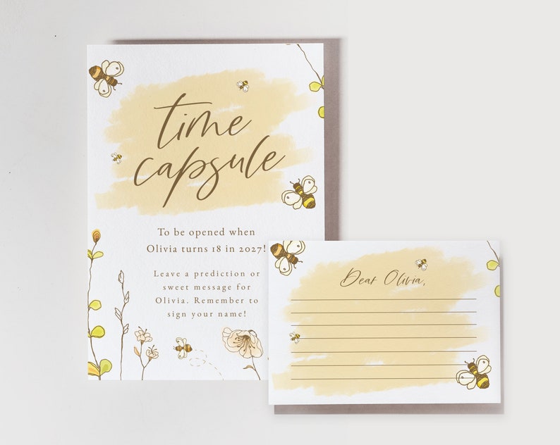 First Bee Day Time Capsule Invitation, Bumble Bee, First Birthday, Editable, Digital, Download, Twins, Girl, Theme, Invite, Template, 1st image 3