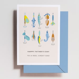 Carte de fête des pères - carte de fête des pères amusante - carte de fête des pères de pêche - homme pêcheur - thème de la pêche - carte de jeu de mots - matériel d'appât - poisson