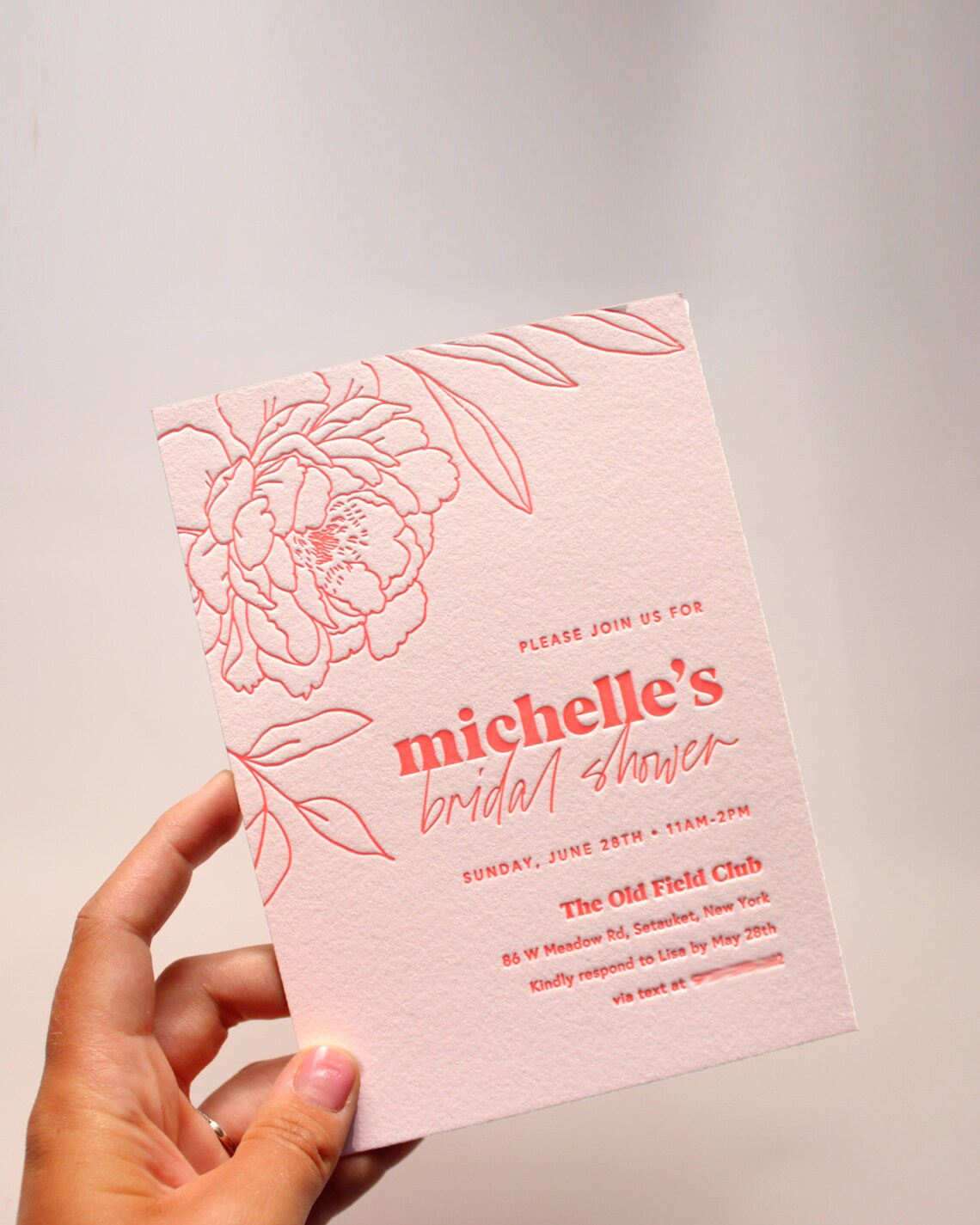 Letterpress Bridal Shower Invitation Peony invitations Etsy