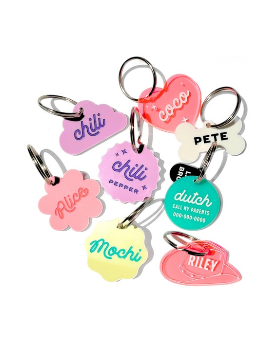 Custom Pet ID Tag: Personalized Acrylic Dog & Cat Collar Charm, Name Tag for Pet, Cat Name Tag, Dog Name Tag, Name