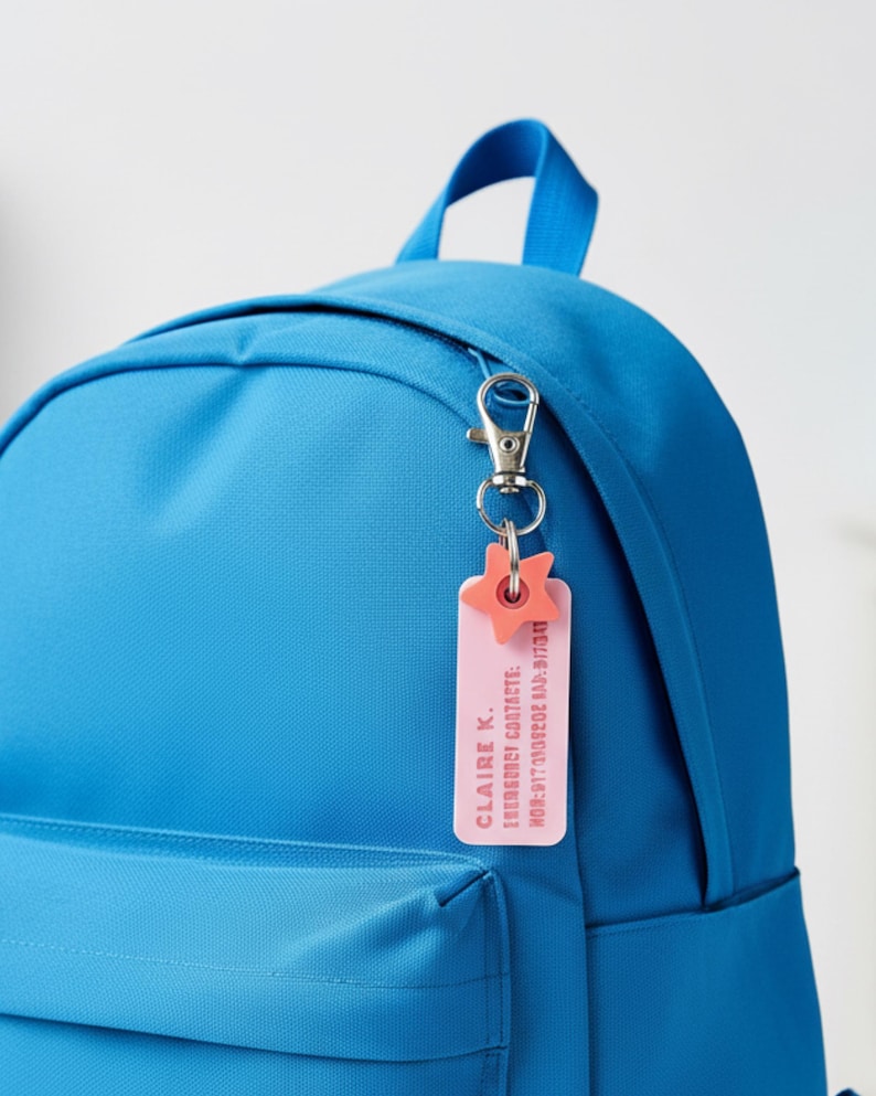 Llavero personalizado con información de emergencia para niños: llavero para mochila escolar imagen 8