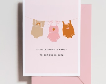 Funny Baby Shower Card – Cute Onesie Laundry Line, New Mom Gift