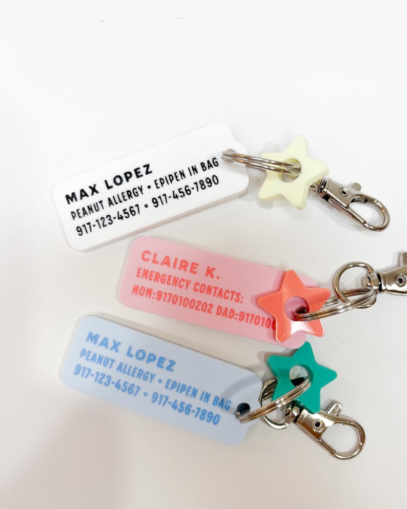 Llavero personalizado con información de emergencia para niños: llavero para mochila escolar imagen 5