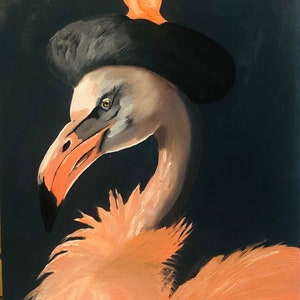 Flamingo lady oil paint ready to ship
