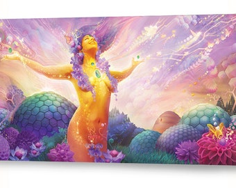 Pollenectar - Painting utilizing imagery of bees, honey, and Goddess vibes - 36"x18"