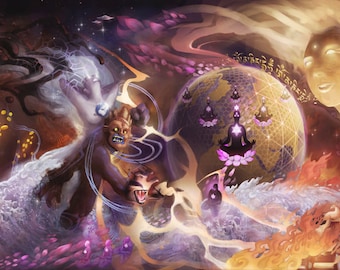 Om Mani Padme Hum - Samsara and Enlightenment - Comic Book Like Motif - Limited Edition Giclee Canvas 24"x8"