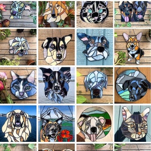 Custom stained glass pet portrait memorial dog cat fish bird personalized memento gift unique one of a kind