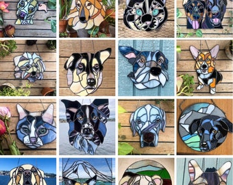Custom stained glass pet portrait memorial dog cat fish bird personalized memento gift unique one of a kind