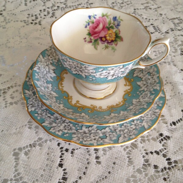 Royal Albert Enchantment Turquoise 3 Piece Tea Set England