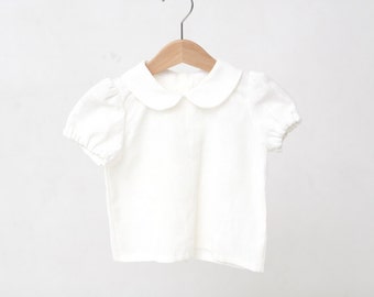 Baby Boy white shirt with Peter Pan collar Linen shirt Baptism