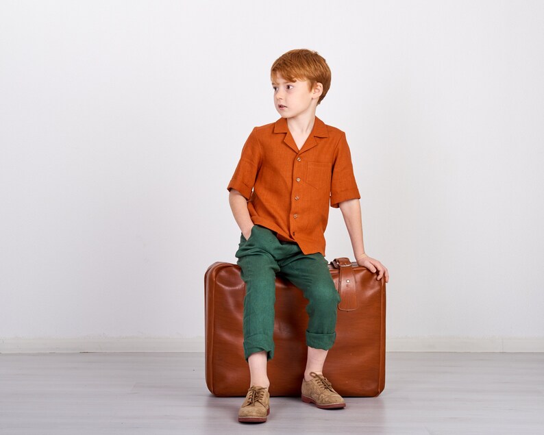 Boys Linen Shirt Toddler Boy Short Sleeve Shirt Wedding Party Etsy