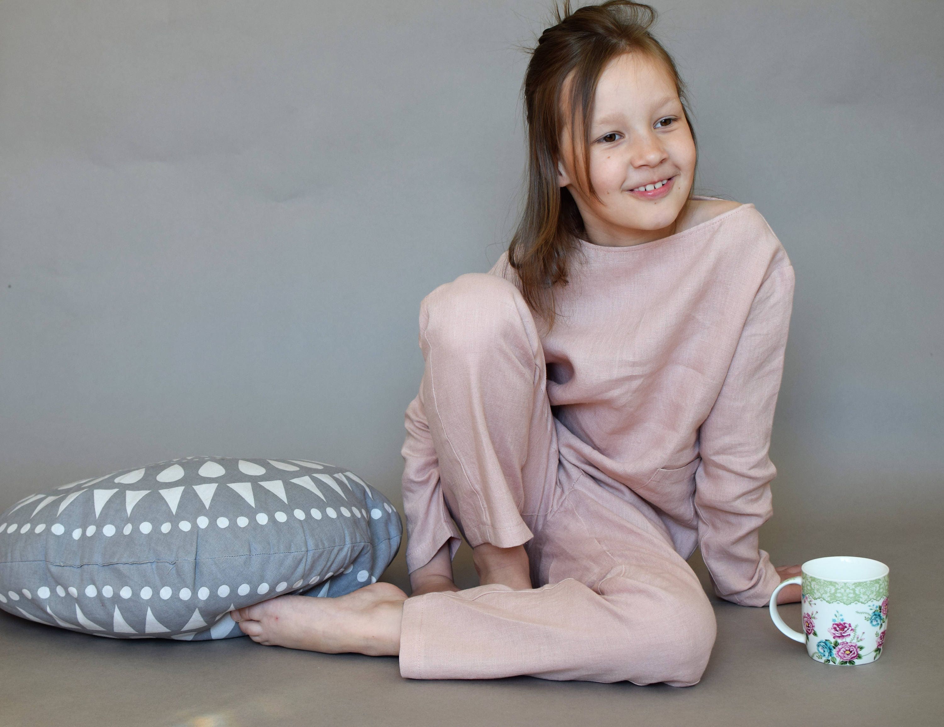 Girls pajamas Linen pajamas Girls pink pajamas Girls sleepwear Etsy
