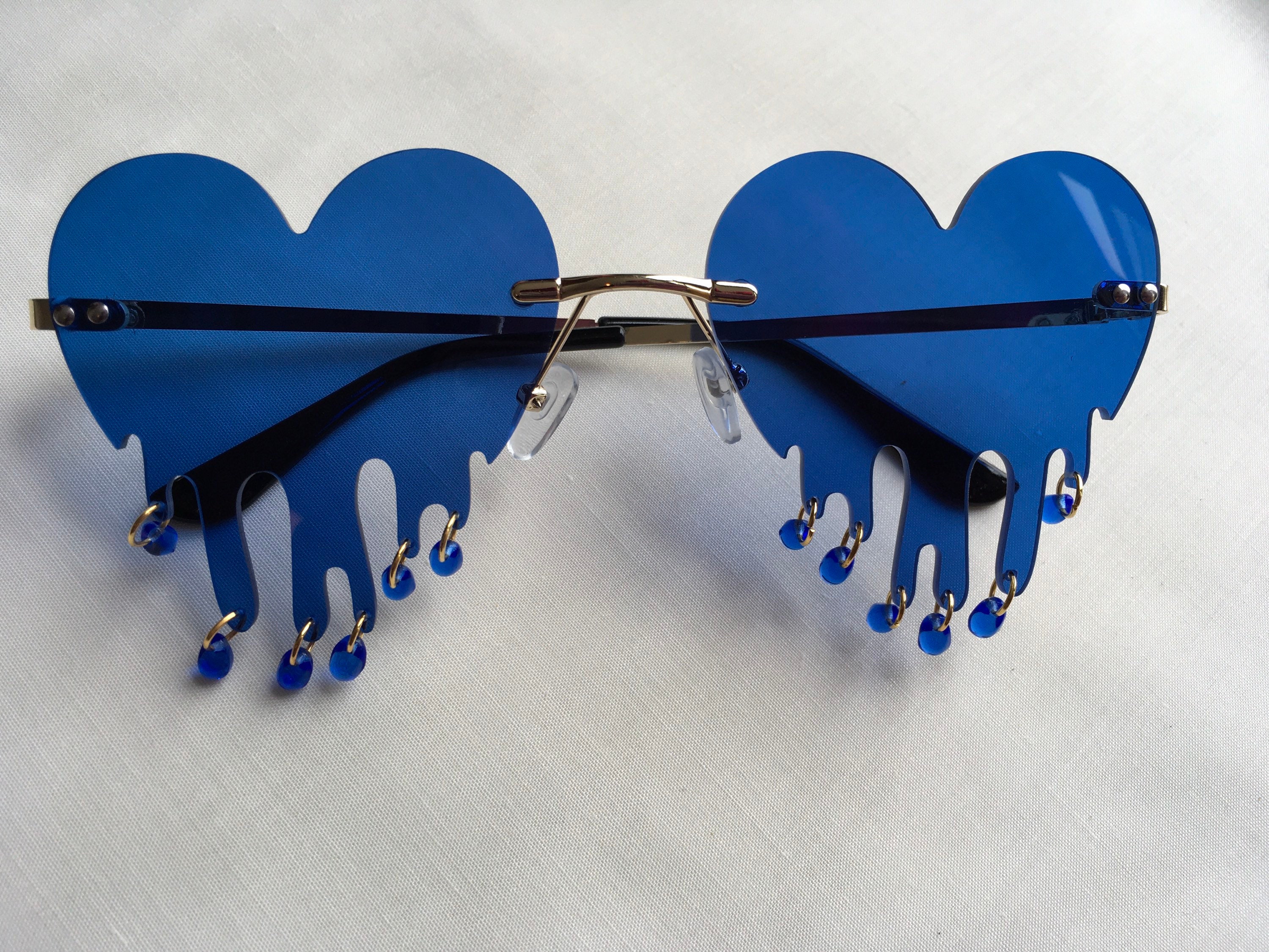 Blue dripping heart sunglasses Etsy.de