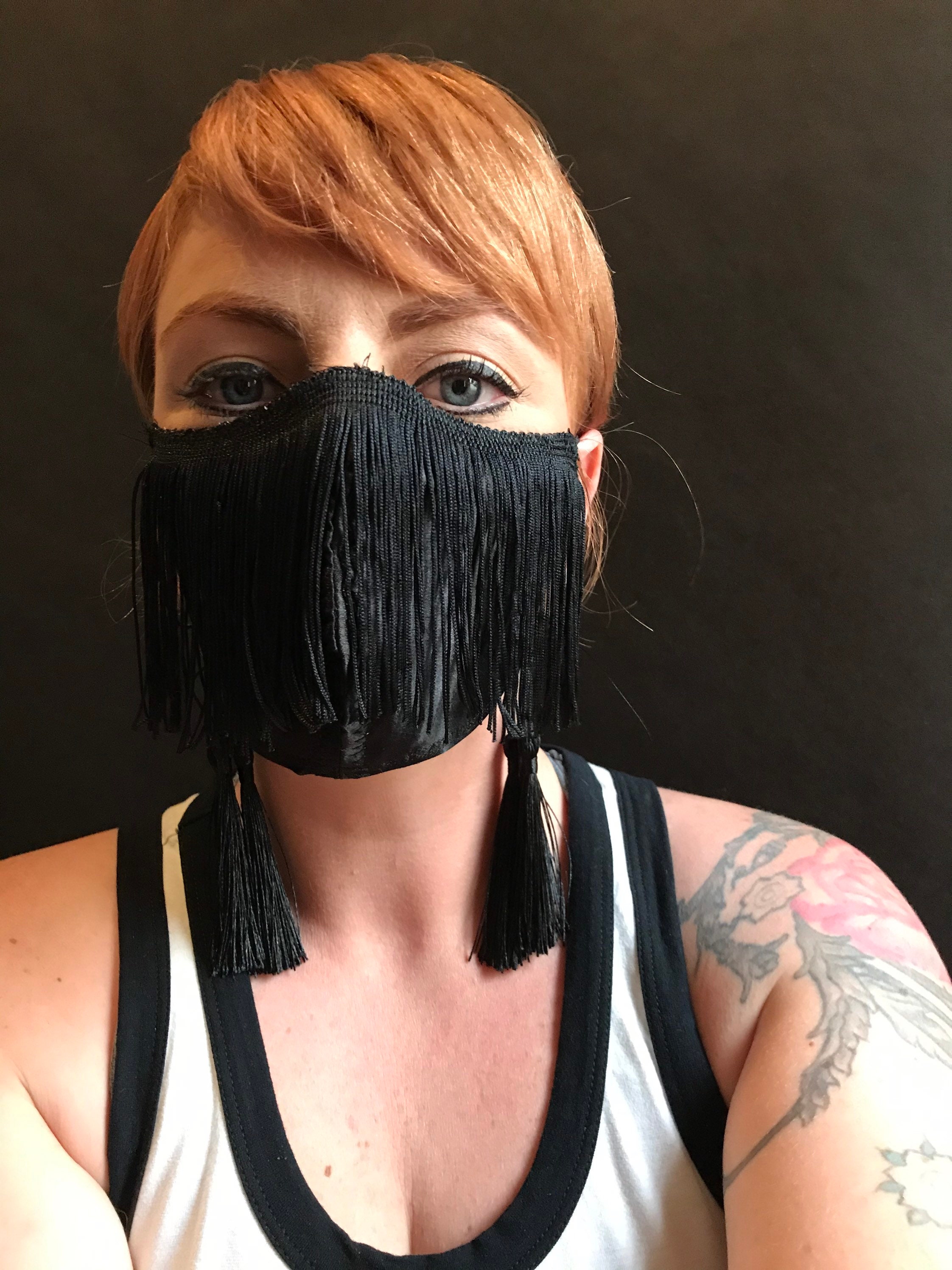 Black fringe satin tassel mask Etsy