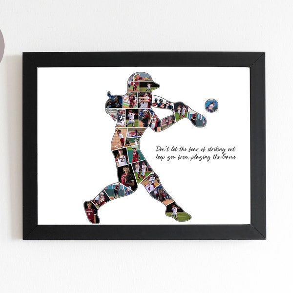 Custom Softball Photo Collage, Softball Team Gift, Personalized Softball Coach Gift, Coach appreciation Collage Gift, Senior Softball Gift