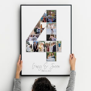 Regalo de collage de 4.º aniversario personalizado para esposo, collage de fotos de 4.º aniversario, 4.º año juntos, collage de fotos número 4, regalo para novio