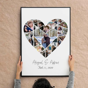 Collage de la foto del corazón personalizado, novio del regalo del aniversario de un año. 1a boda Aniversario Regalo Novia. 1 año Aniversario Regalo Esposo