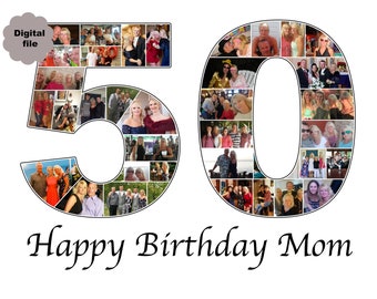 50th Birthday Photo Collage Gift Number Fifty Custom Photo Collage Anniversary Photo Collage 50th Birthday Party Photo Gift Digital Print