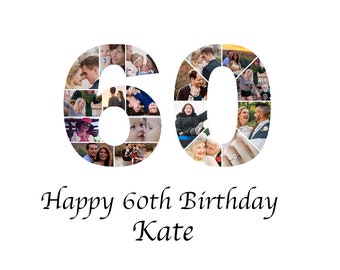 60th Birthday Collage Custom Photo Collage Gift For Birthday, Anniversary Photo Collage Number 60 Personalized Photo Collage Decor