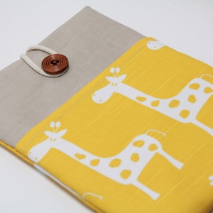 12 inch Macbook Sleeve Microsoft Surface Pro 4 Case foam Padded Handmade iPad Pro 12.9 Cover- Giraffe yellow