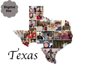 Texas State Photo Collage Texas Map Collage Texas State shape for New Home State Memory Gift Custom Photo Collage Gift Digital Print