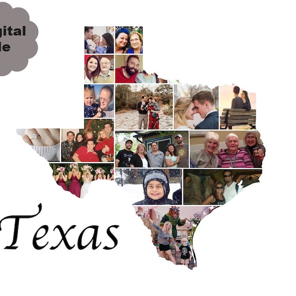 Texas State Photo Collage Texas Map Collage Texas State shape for New Home State Memory Gift Custom Photo Collage Gift Digital Print