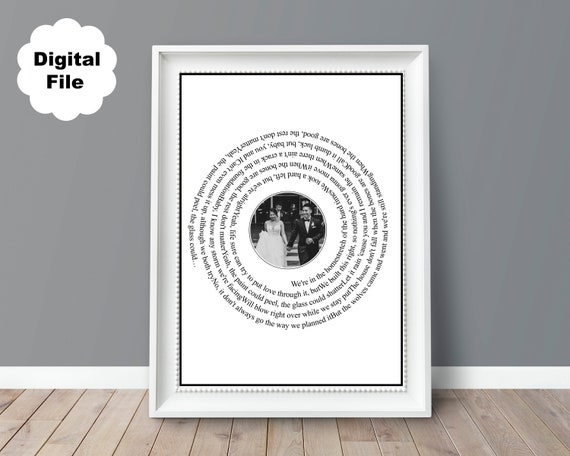 Custom Wedding Song Lyrics Wall Art. First Anniversary Gifts for Husband.  Wedding Song Lyrics Printable Art. Wife Gift From Him. -  Denmark