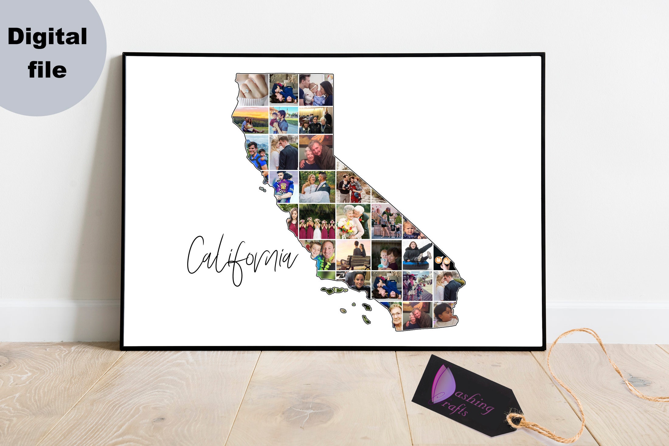 Vacation Photo Gift for Them Personalized Travel Photo Collage DIGITAL FILES! California State Map Wall Art California Map Photo Collage