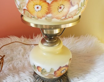 Genuine Antique Hand painted Cream Orange Victorian electric Hurricane Double Globe lamp
