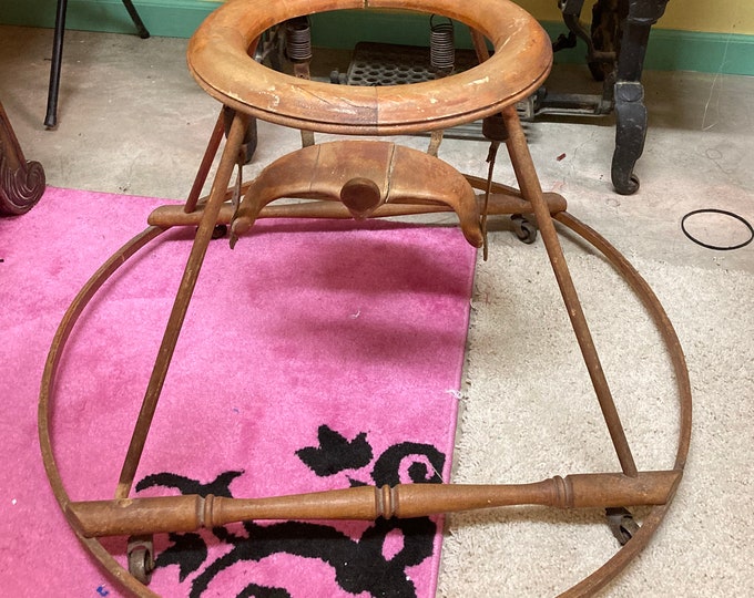 Antique Baby Walker Wood and Metal Hand Made Etsy