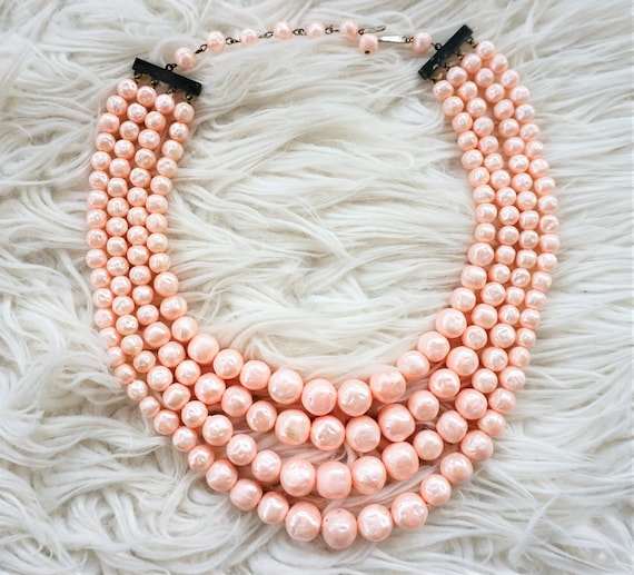 VTG 50s Multi Strand Chunky statement necklace LU… - image 4