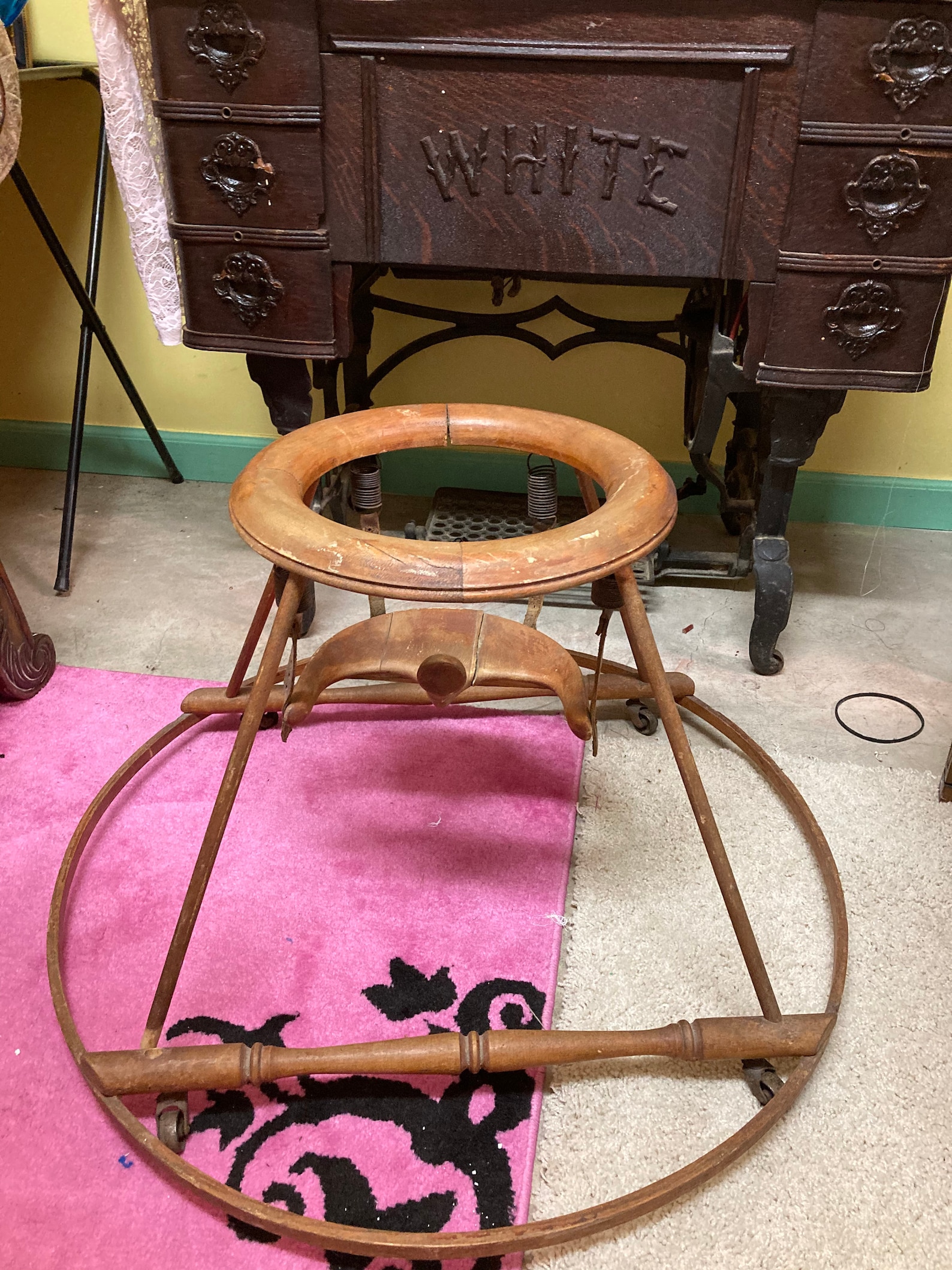 Antique Baby Walker Wood and Metal Hand Made Etsy
