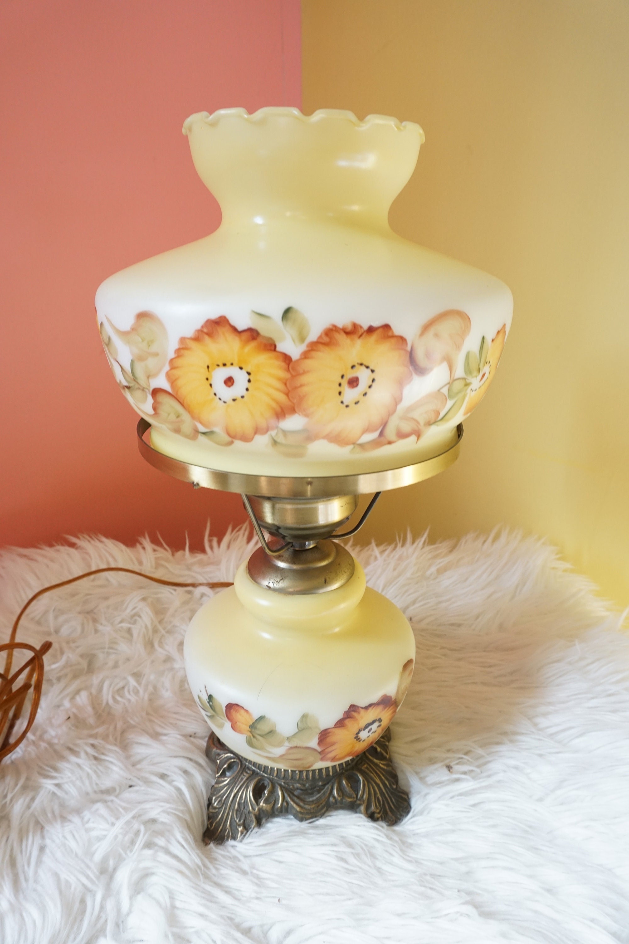 Genuine Antique Hand Painted Cream Orange Victorian Electric