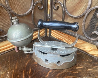 Antique cast-iron steam ball steamer  wood handle sad Iron