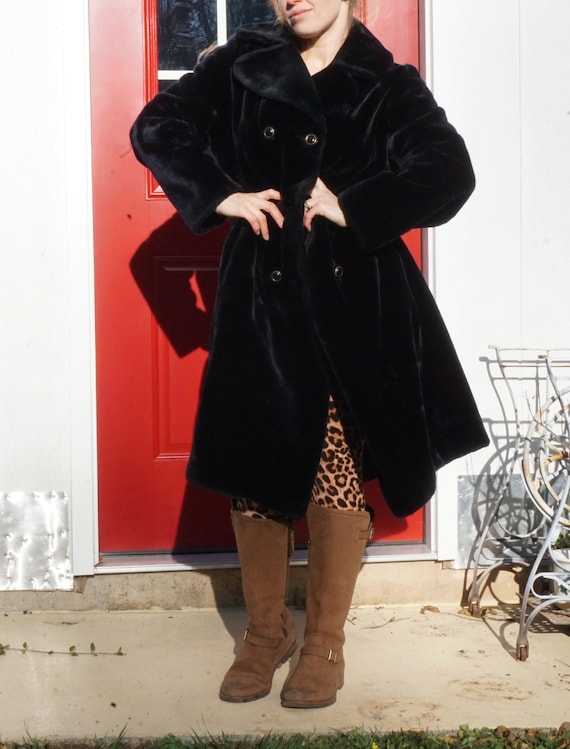 Vintage Ladies Faux Fur Long Black warm Satin lin… - image 1