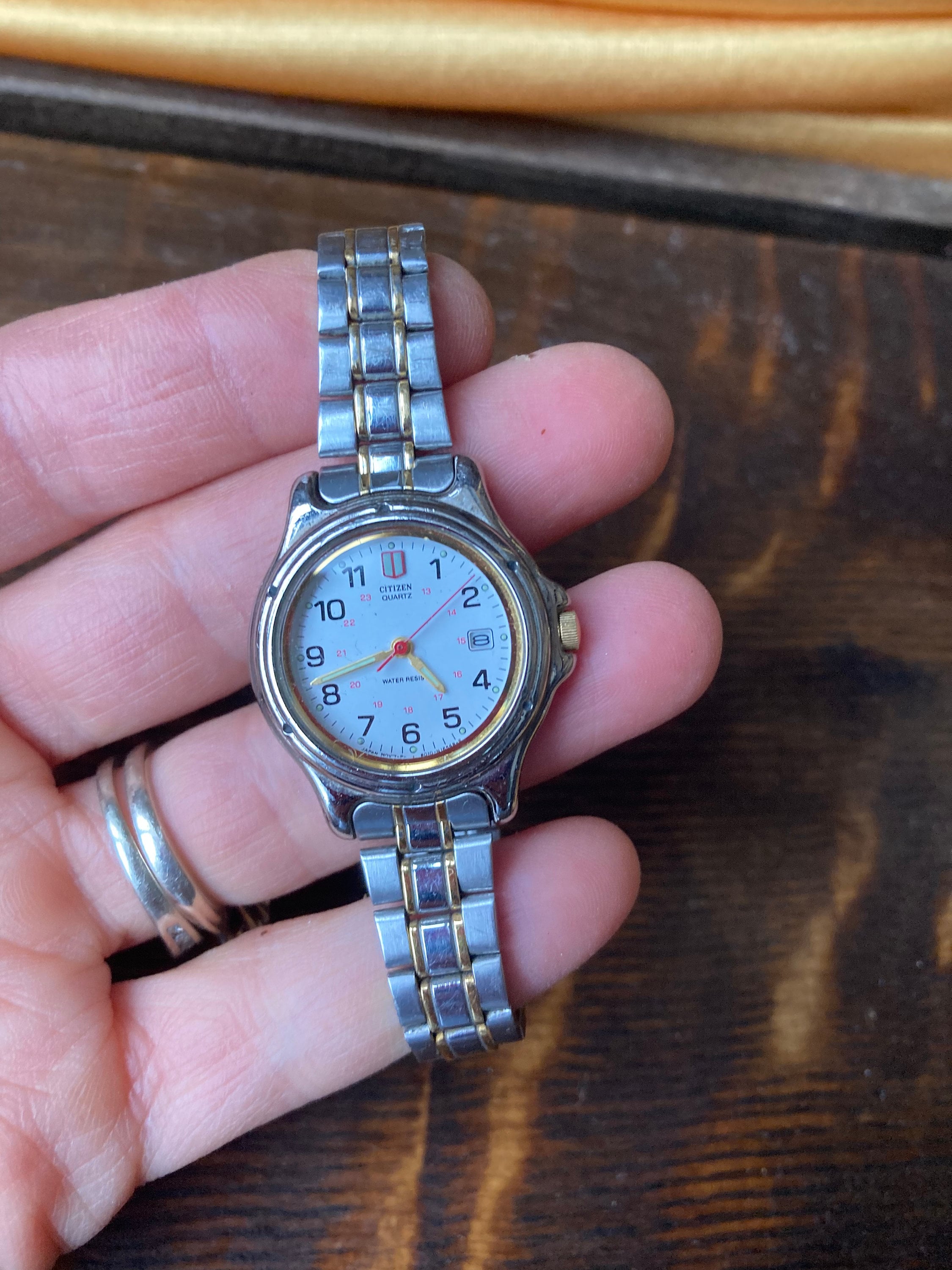 Citizen Quartz Ladies Wristwatch Japan Movt Analog Silver Tone Wrist Watch Unisex Citizen Silver Tone Watch, Gold Tone Accents, Round  main image 3