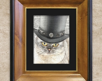 Dictionary Print Allegiant Steampunk British Shorthair Cat In Top Hat Art