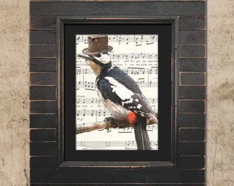 Music Print: Songbird - Sophisticated Woodpecker in Top Hat, Bird Art Print - Great Gift for Bird Lovers!