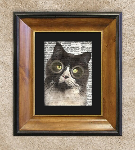 Dictionary Print Zealous Maine Coon Cat In Glasses Steampunk Etsy