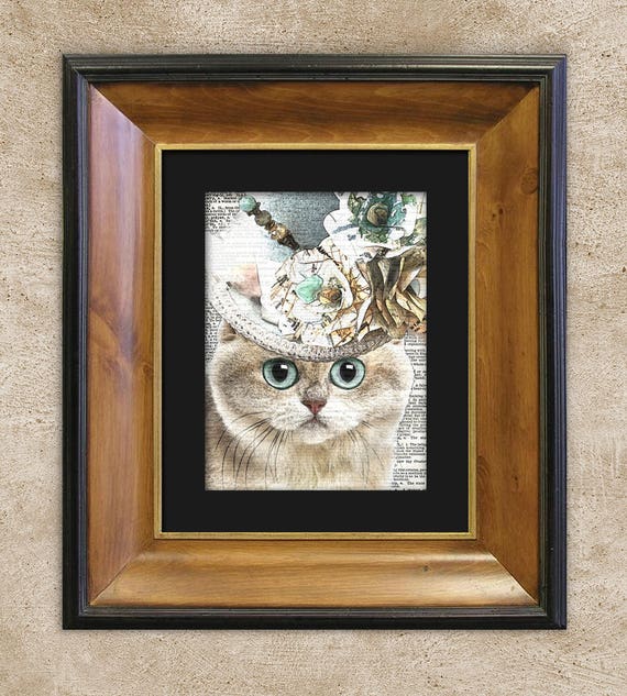 Dictionary Print Demure British Shorthair Cat In Top Hat Etsy