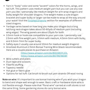 May include: A document titled Supplies Needed listing materials for a craft project, including yarn, a 3.5mm hook, 10mm safety eyes, 2.5mm anodised aluminium bonsai training wire, wire cutters, pliers, duct tape, scissors, fibre-fill, and a tapestry needle.