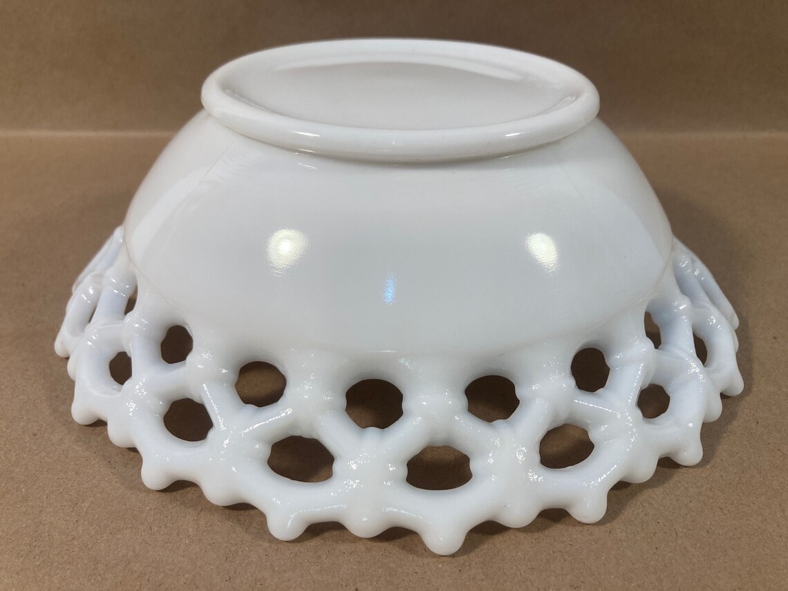 Vintage Milk Glass Bowl Westmoreland Doric Lace Edge Serving Etsy