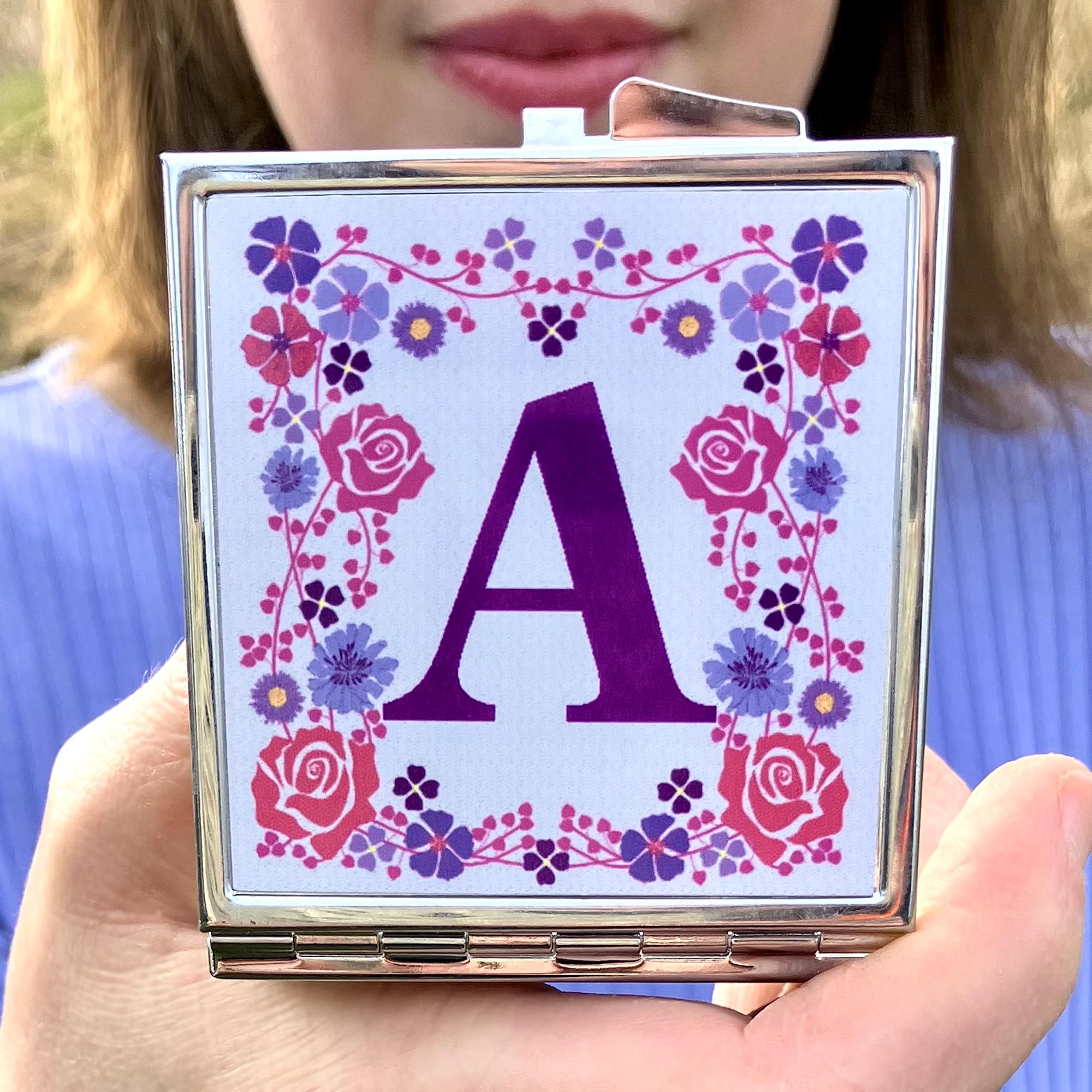 Personalisierter benutzerdefinierter anfänglicher kompakter Spiegel, personalisierter benutzerdefinierter floraler kompakter Spiegel, Geschenk für Frauen, Geschenk für Freund, Geschenk für Schwestern